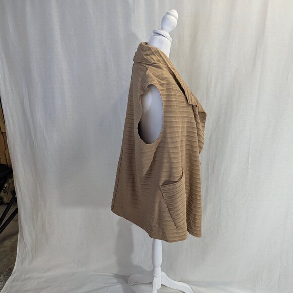 NWT Le Moda Size *S-L Camel Colored Sleeveless Open Cardigan Asymmetrical - Picture 6 of 16